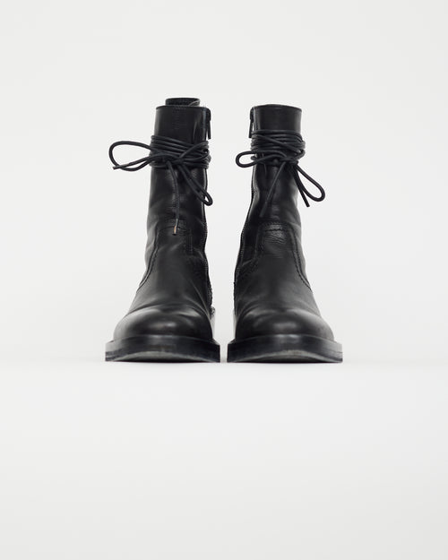 Ann Demeulemeester Black Leather Rear Lace Boot