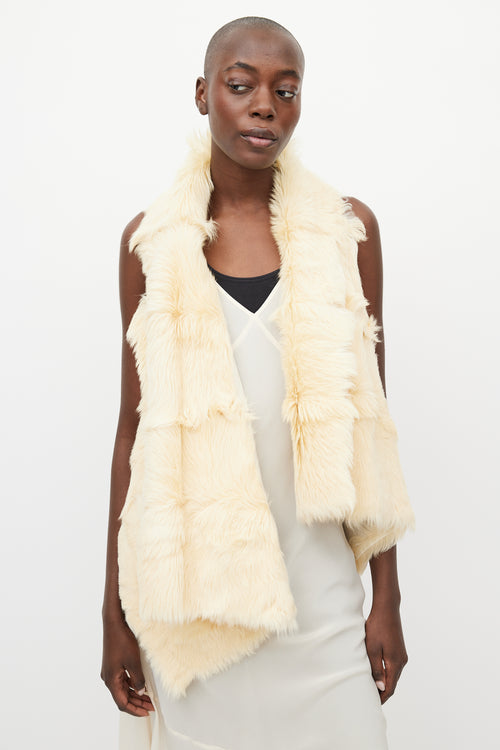 Ann Demeulemeester Fall 2000 Cream Fur & Leather Asymmetrical Vest