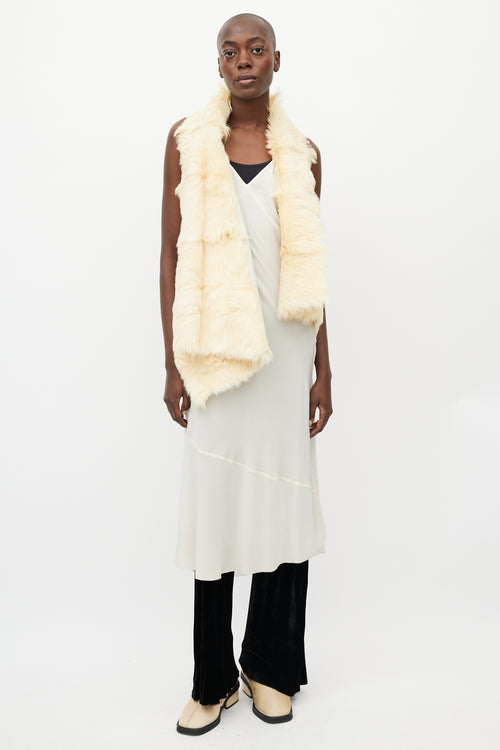 Ann Demeulemeester Fall 2000 Cream Fur & Leather Asymmetrical Vest