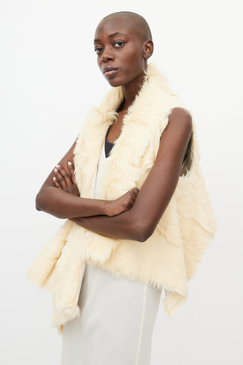Ann Demeulemeester Fall 2000 Cream Fur & Leather Asymmetrical Vest