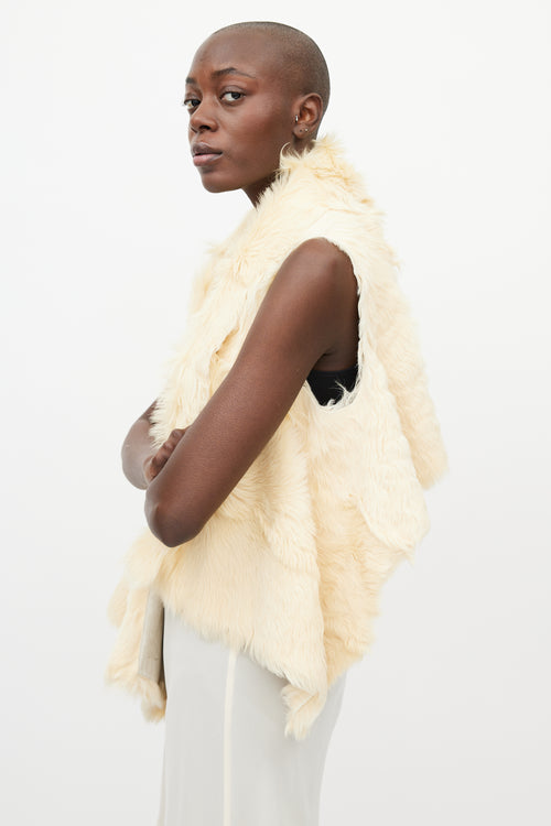 Ann Demeulemeester Fall 2000 Cream Fur & Leather Asymmetrical Vest