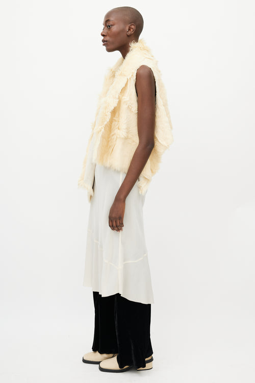Ann Demeulemeester Fall 2000 Cream Fur & Leather Asymmetrical Vest