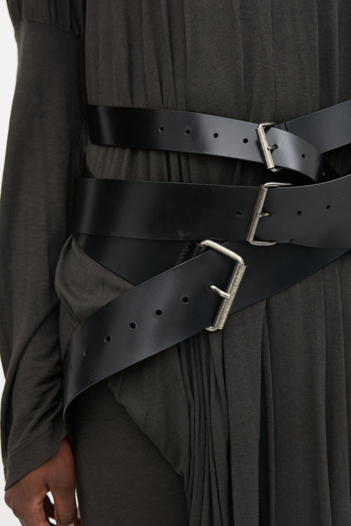 Ann Demeulemeester FW 2018 Leather Triple Buckle Belt