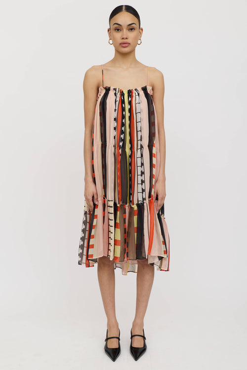 Apiece Apart Silk Striped Gathered Midi Dress