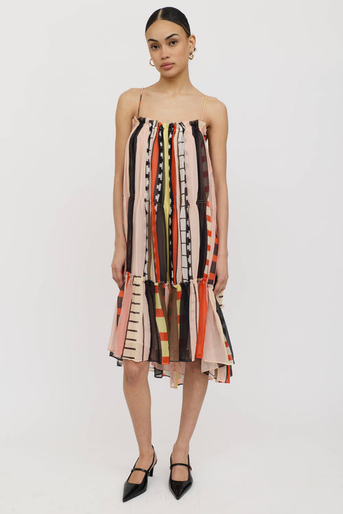 Apiece Apart Silk Striped Gathered Midi Dress