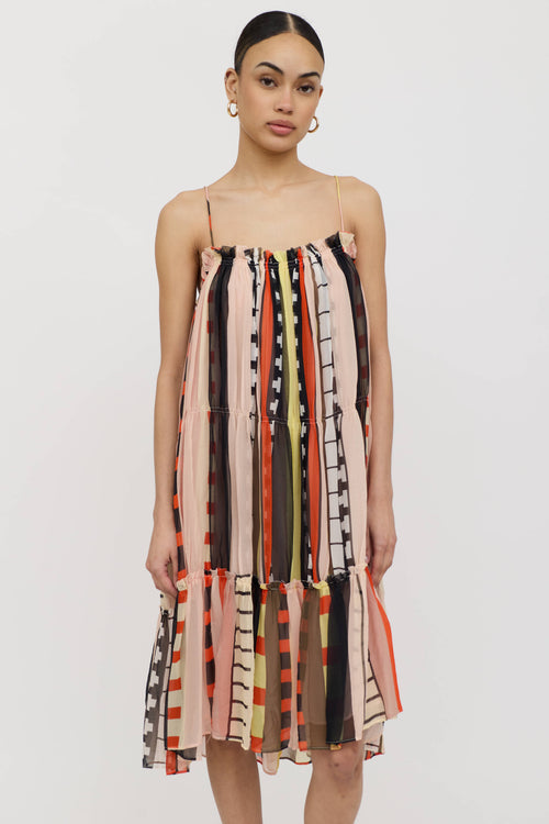 Apiece Apart Silk Striped Gathered Midi Dress