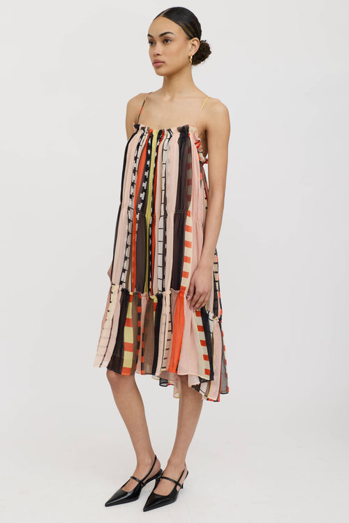 Apiece Apart Silk Striped Gathered Midi Dress
