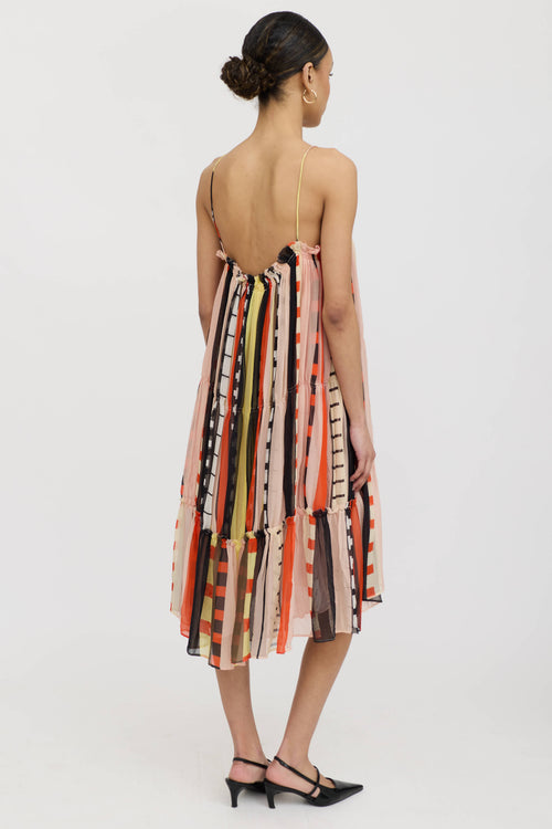 Apiece Apart Silk Striped Gathered Midi Dress