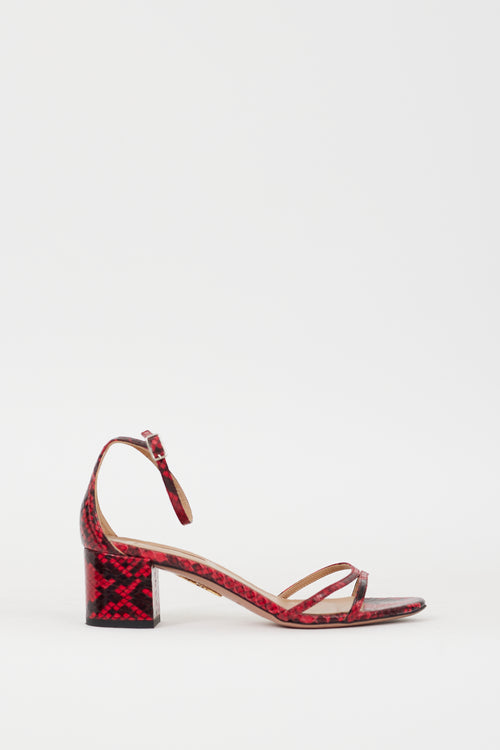 Aquazzura Red & Black Embossed Leather Purist 50 Sandal