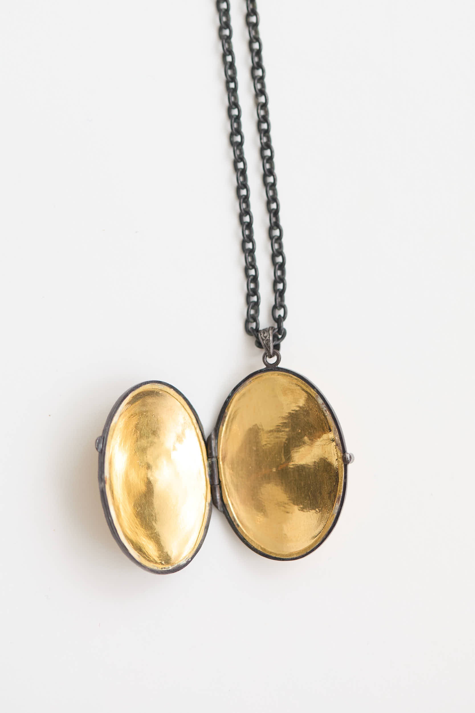 Fine Jewelry Sterling Silver 22K Yellow Gold Lolite and Diamond Locket Necklace