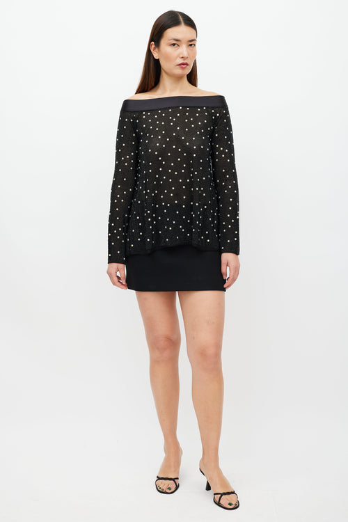 Armani Black & White Mesh Rhinestone Top