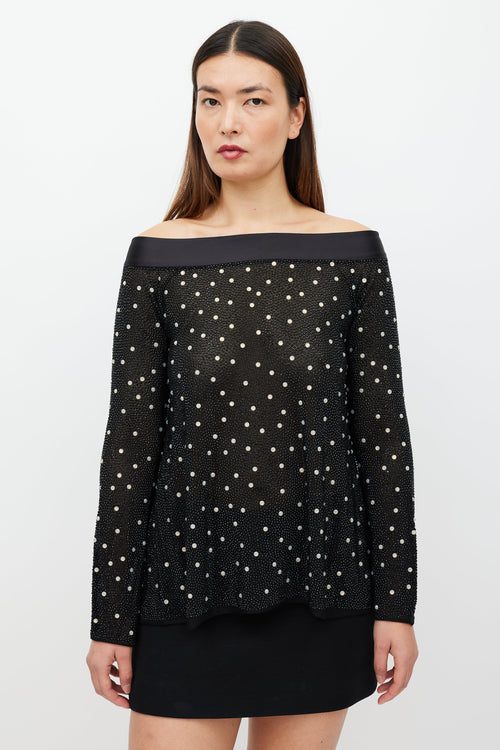 Armani Black & White Mesh Rhinestone Top