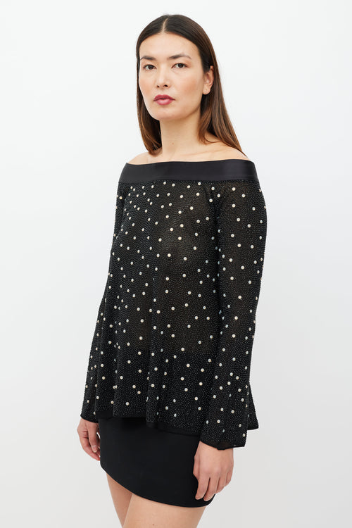 Armani Black & White Mesh Rhinestone Top