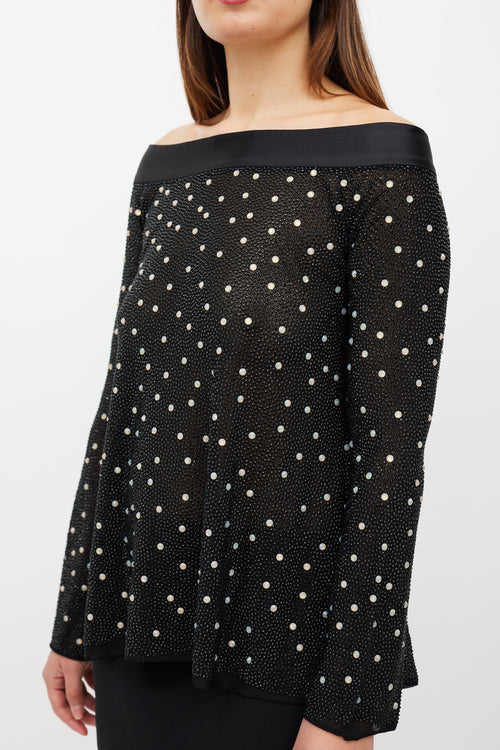 Armani Black & White Mesh Rhinestone Top
