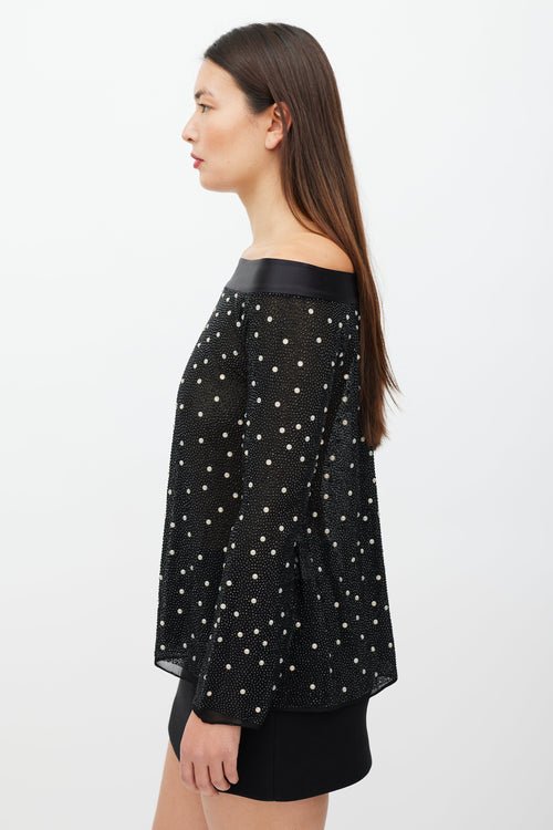 Armani Black & White Mesh Rhinestone Top