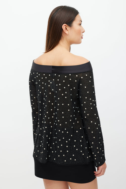Armani Black & White Mesh Rhinestone Top