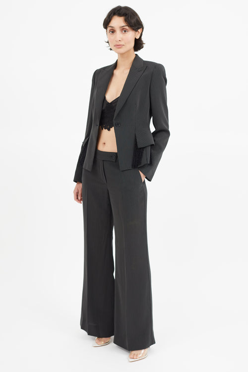 Armani Black & White Stripe Fringe Blazer Pant Suit