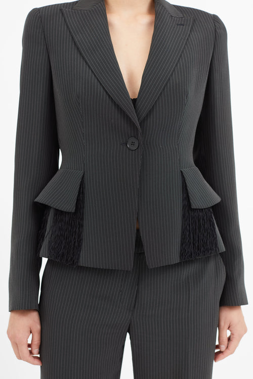 Armani Black & White Stripe Fringe Blazer Pant Suit