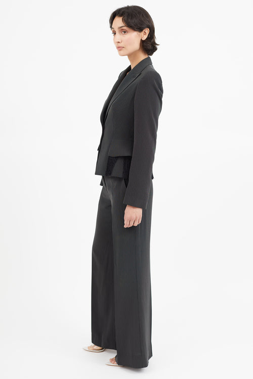 Armani Black & White Stripe Fringe Blazer Pant Suit