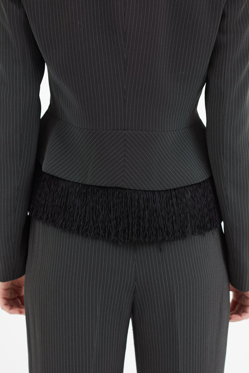 Armani Black & White Stripe Fringe Blazer Pant Suit