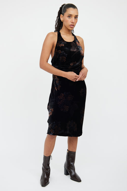 Armani Brown & Black Velvet Midi Dress