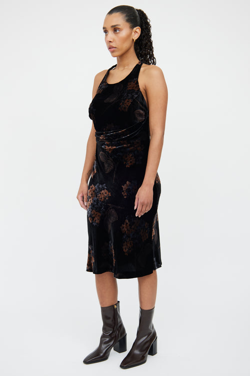 Armani Brown & Black Velvet Midi Dress