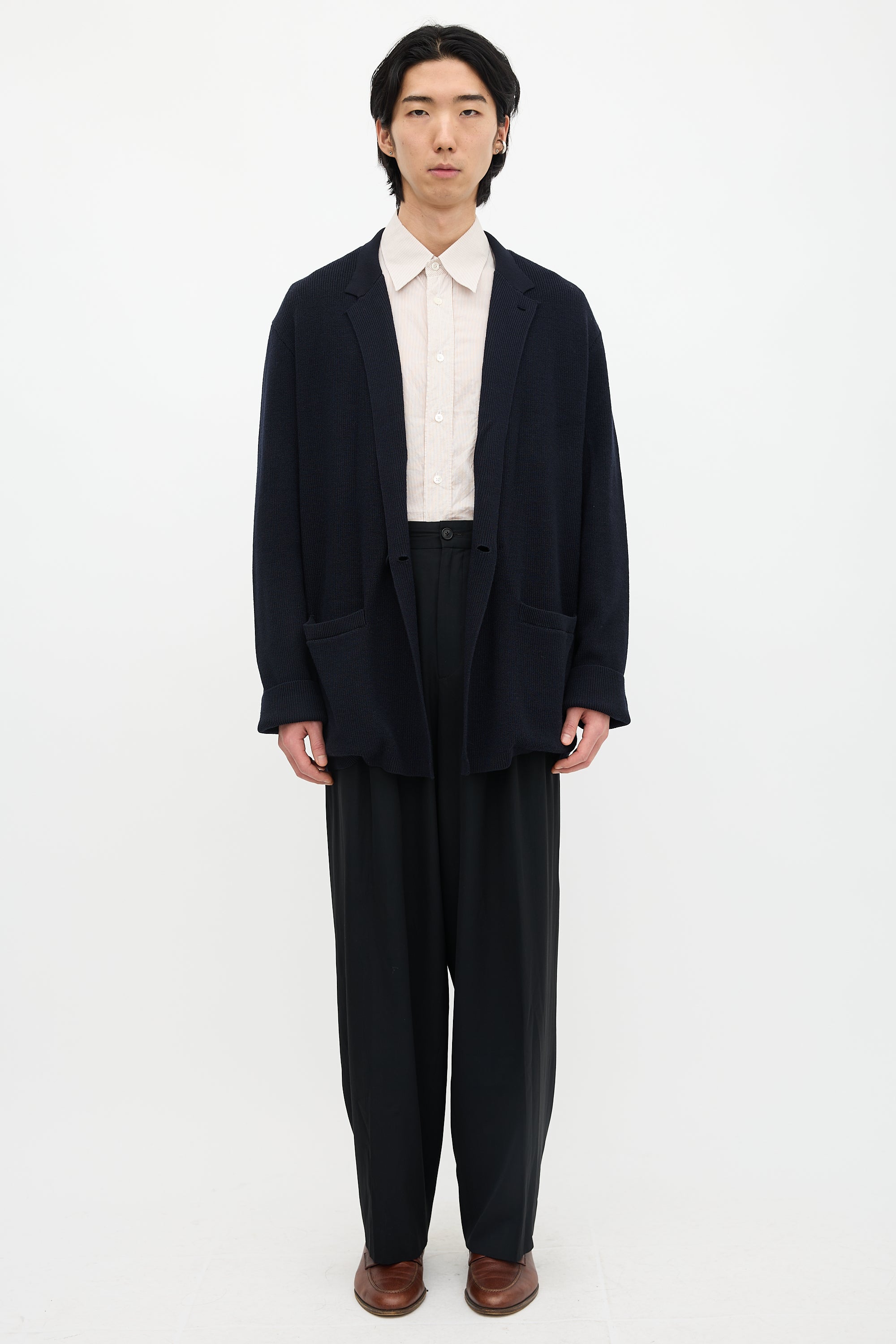 Armani Ribbed Notched Cardigan