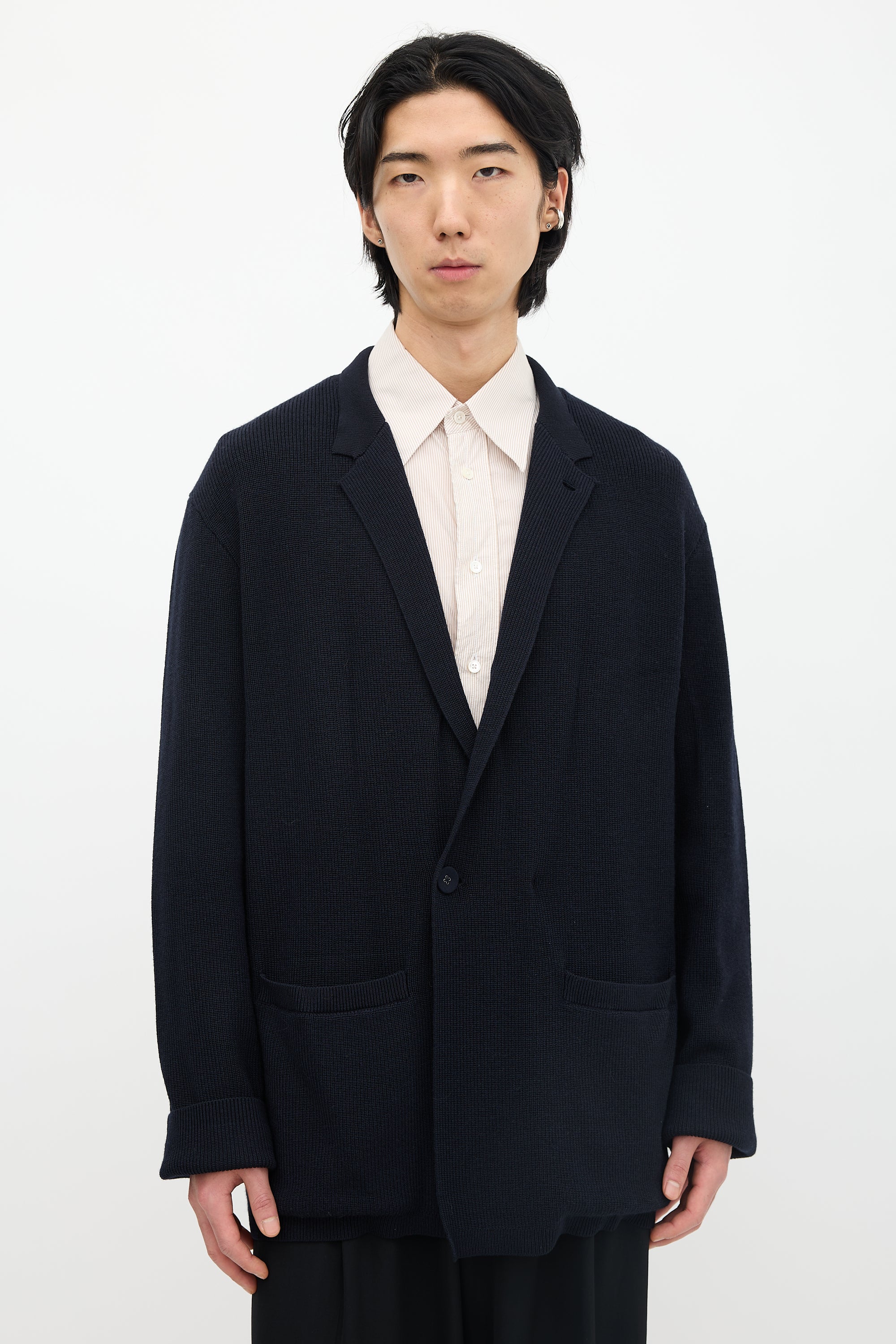 Armani Ribbed Notched Cardigan