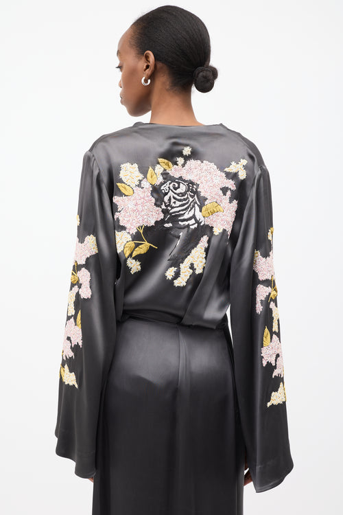 The Attico Dark Grey & Multi Embroidered Gown