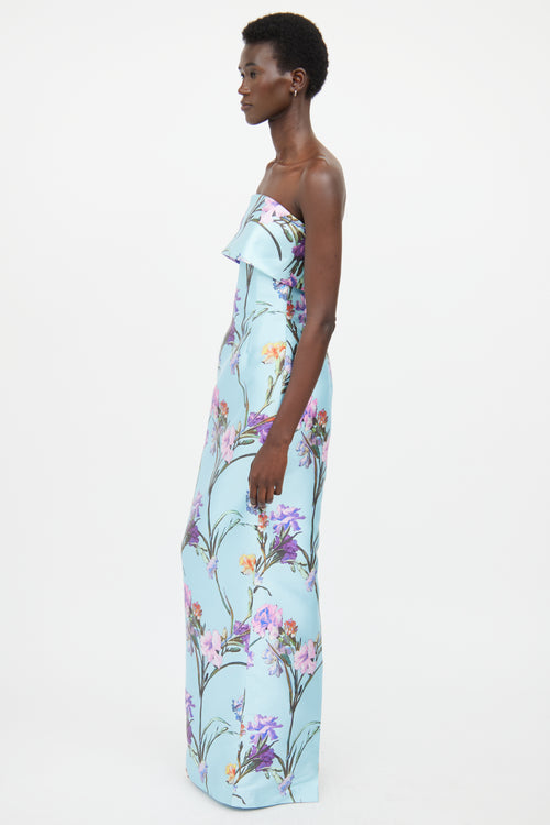 Audrey + Brooks Blue & Multicolour Floral Maxi Dress