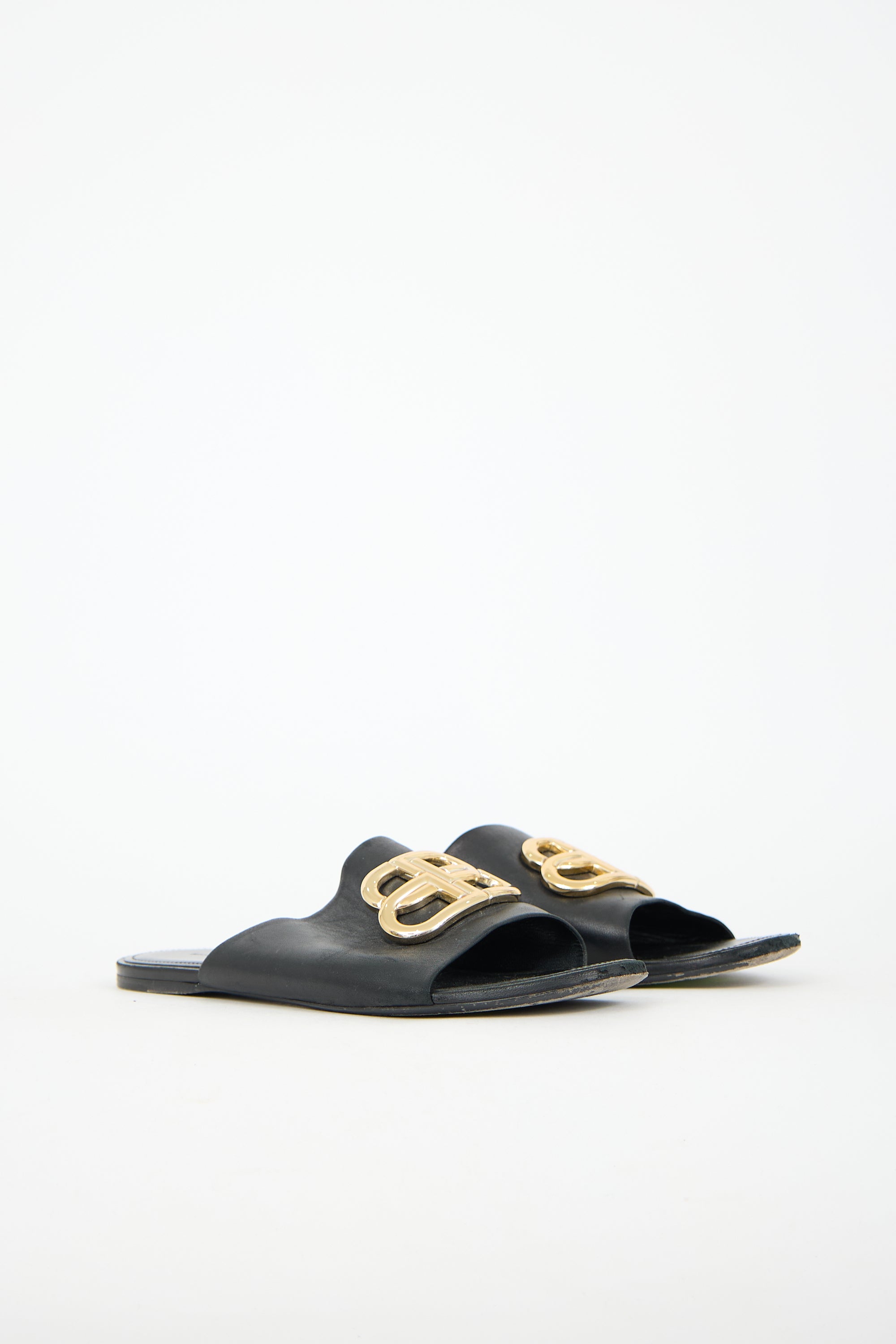 Balenciaga Leather Oval BB Slide