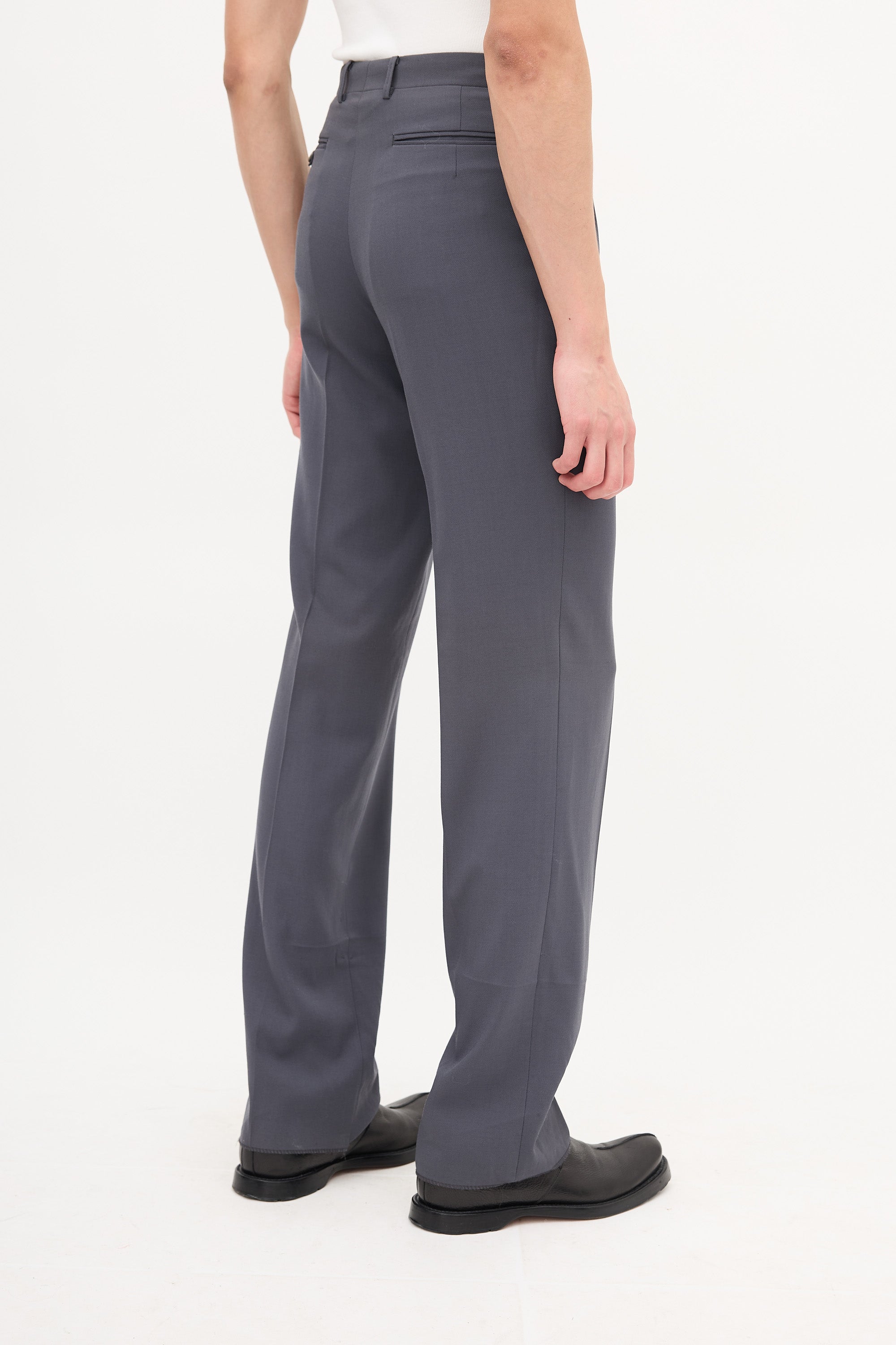 Balenciaga Grey Wool Straight Leg Trouser