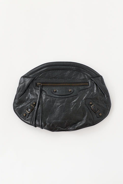 Balenciaga Leather Motocross Classic Oval Clutch
