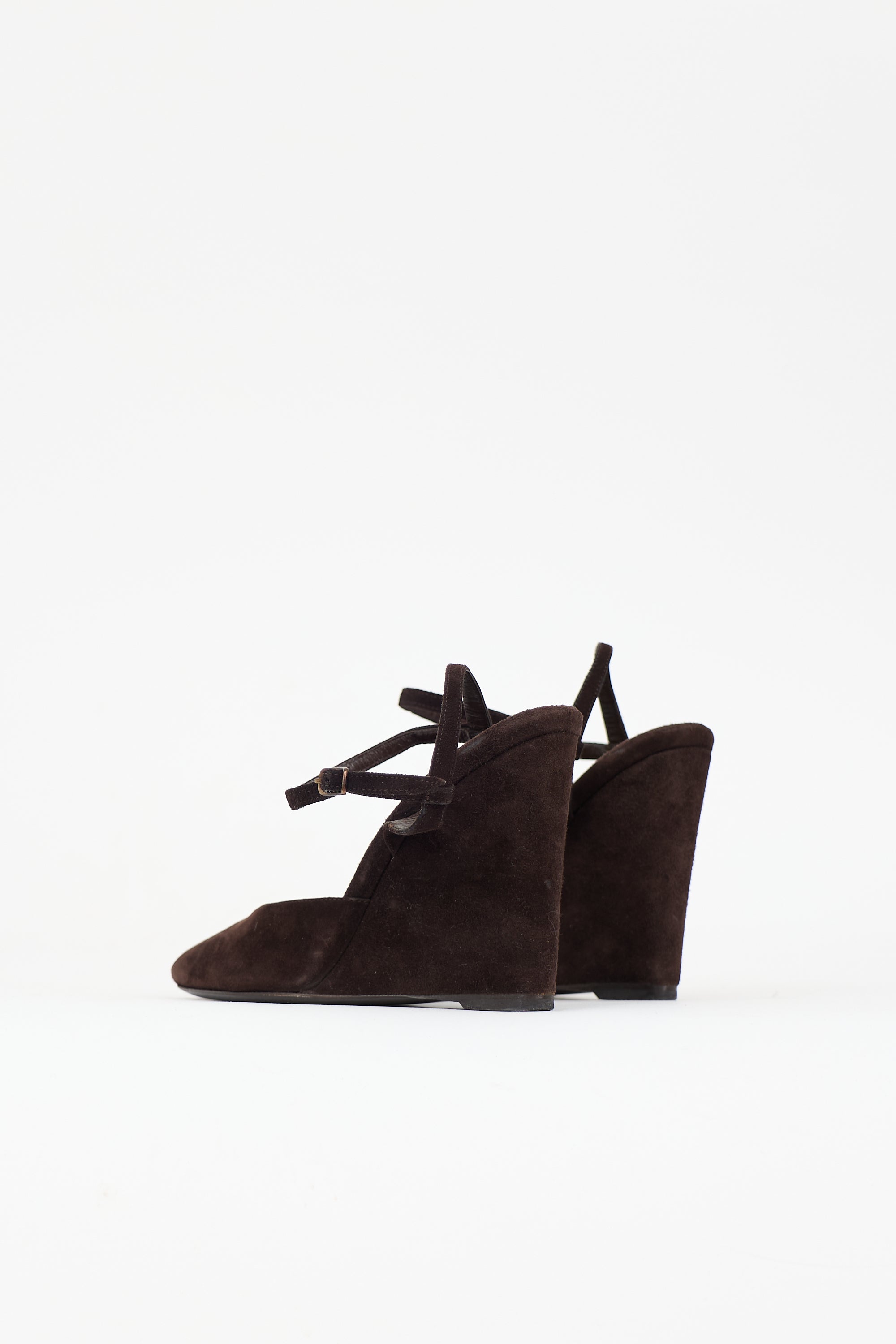 Balenciaga Suede Peep Toe Wedge Heel
