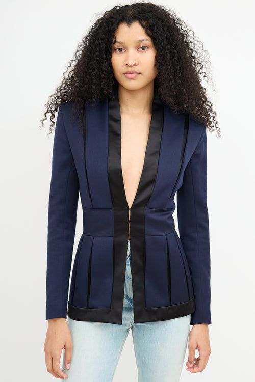 Balmain Navy & Black Wool Pleated Blazer