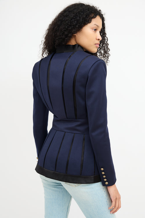 Balmain Navy & Black Wool Pleated Blazer