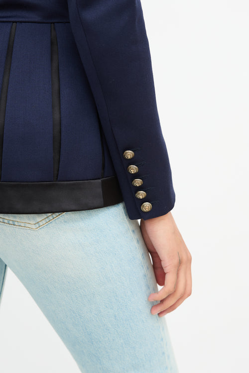 Balmain Navy & Black Wool Pleated Blazer