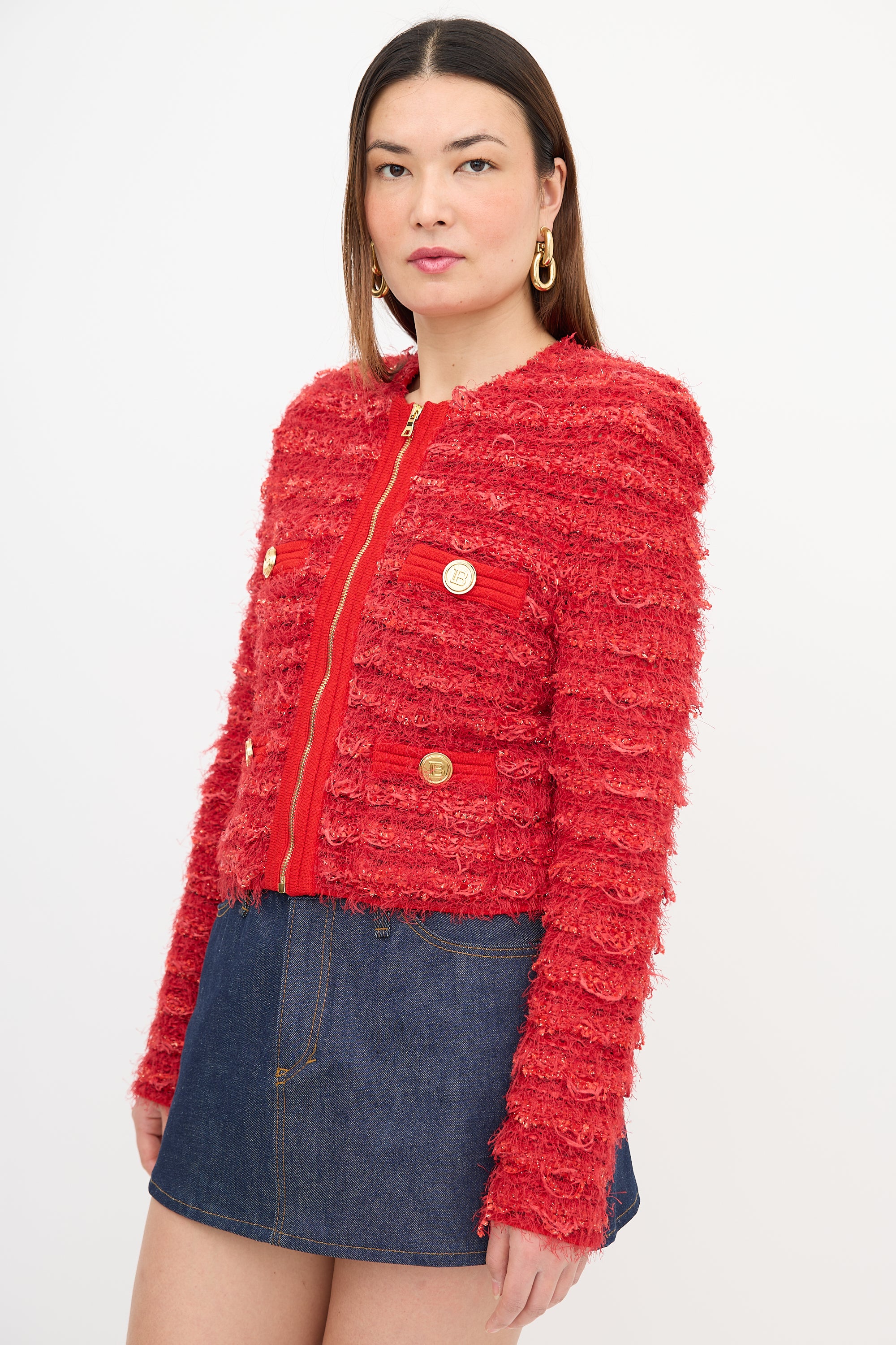Balmain Fringe Tweed Zip Jacket