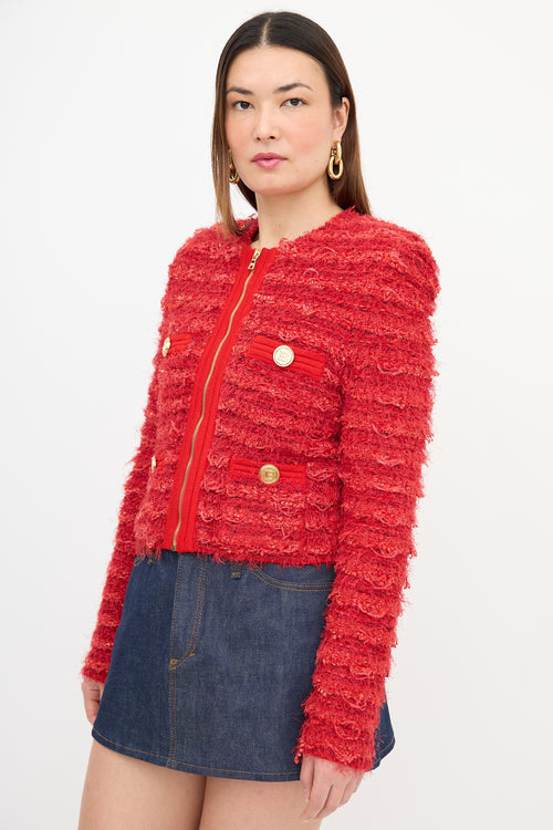 Balmain Fringe Tweed Zip Jacket