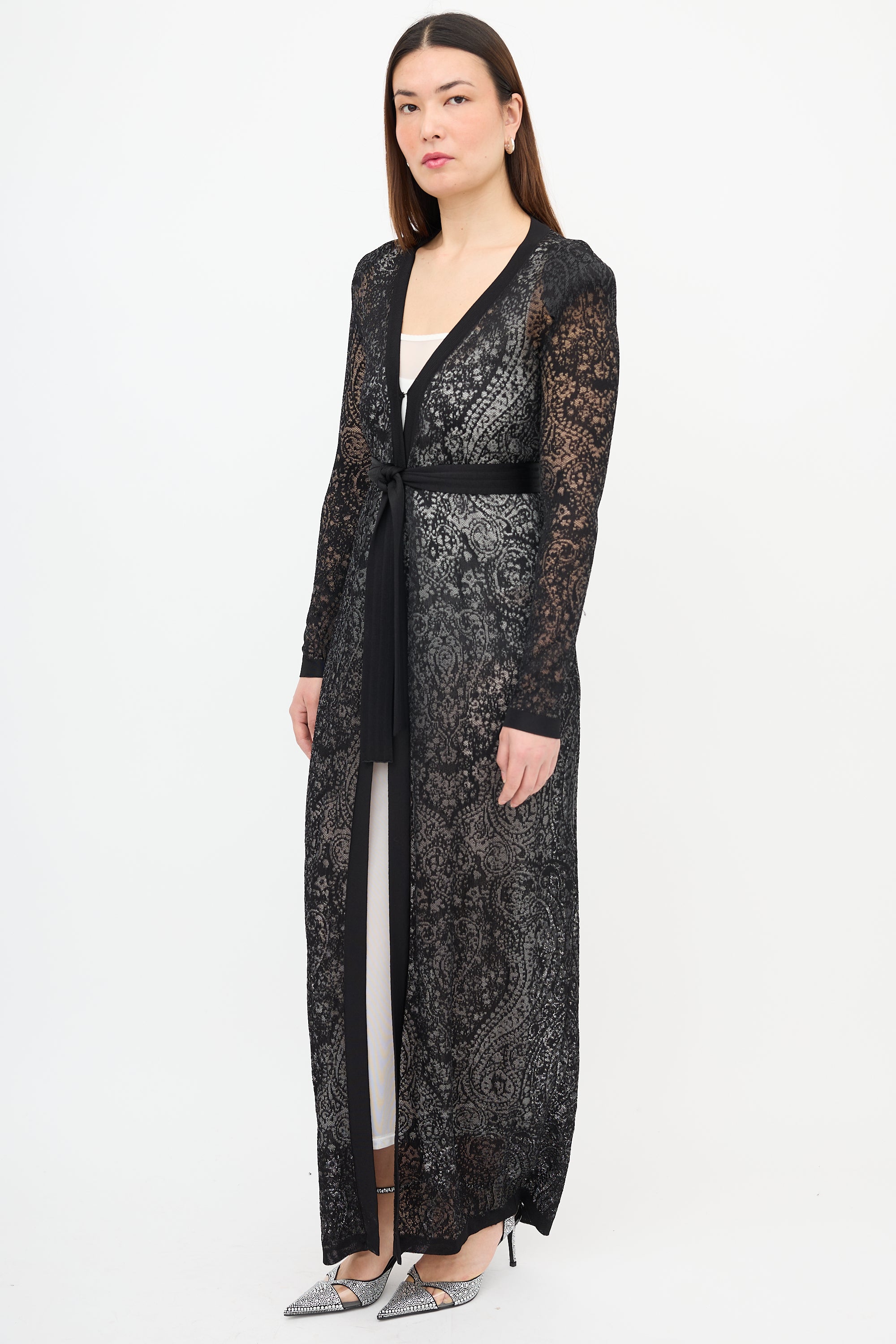 Balmain Jacquard Knit Paisley Belted Cardigan