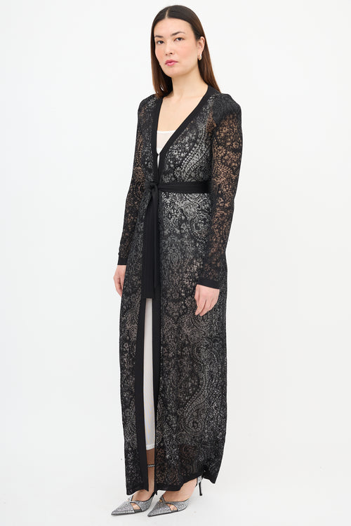 Balmain Jacquard Knit Paisley Belted Cardigan