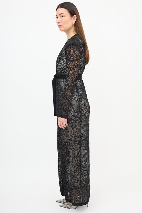 Balmain Jacquard Knit Paisley Belted Cardigan