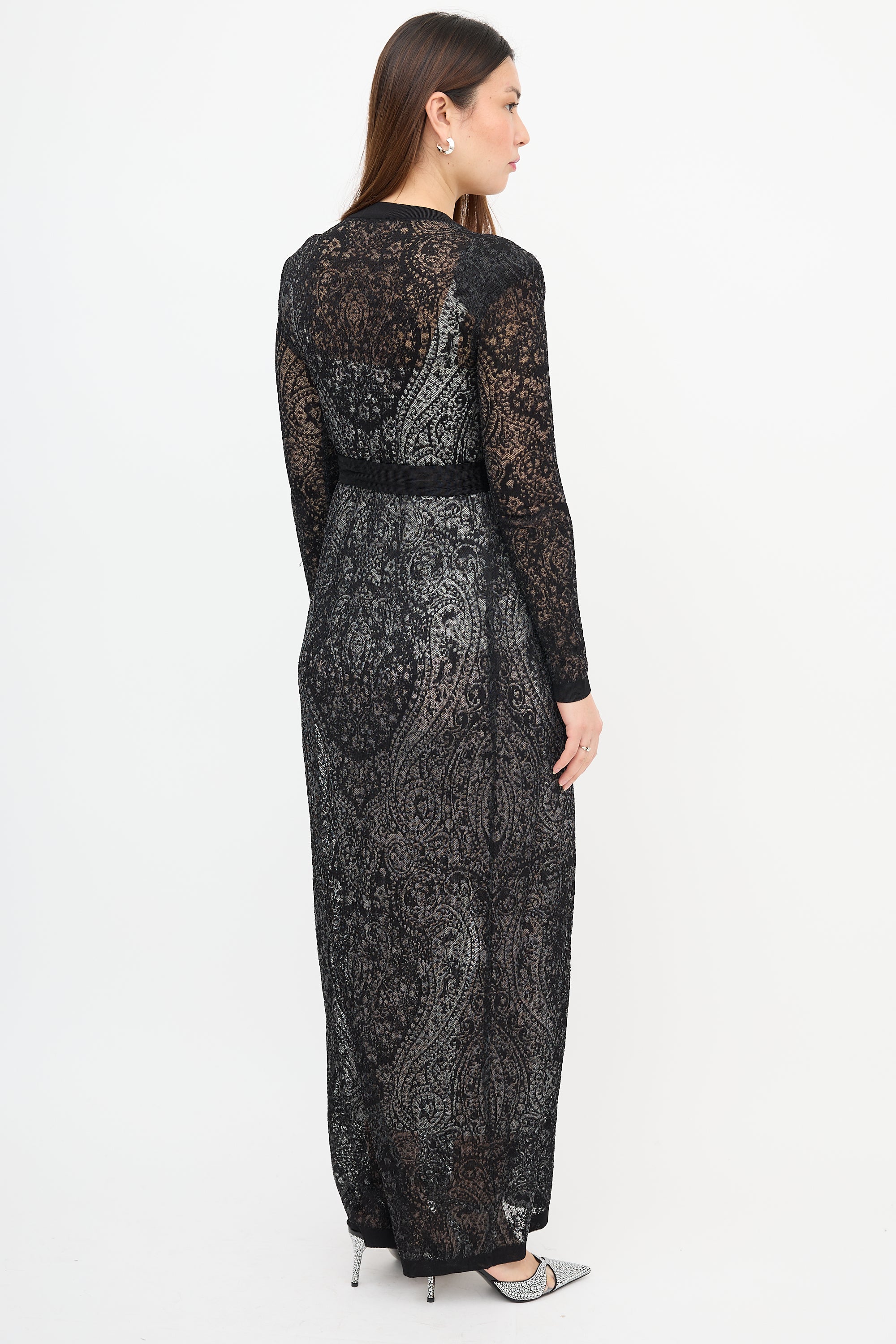 Balmain Jacquard Knit Paisley Belted Cardigan