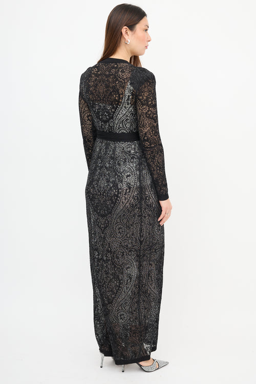 Balmain Jacquard Knit Paisley Belted Cardigan
