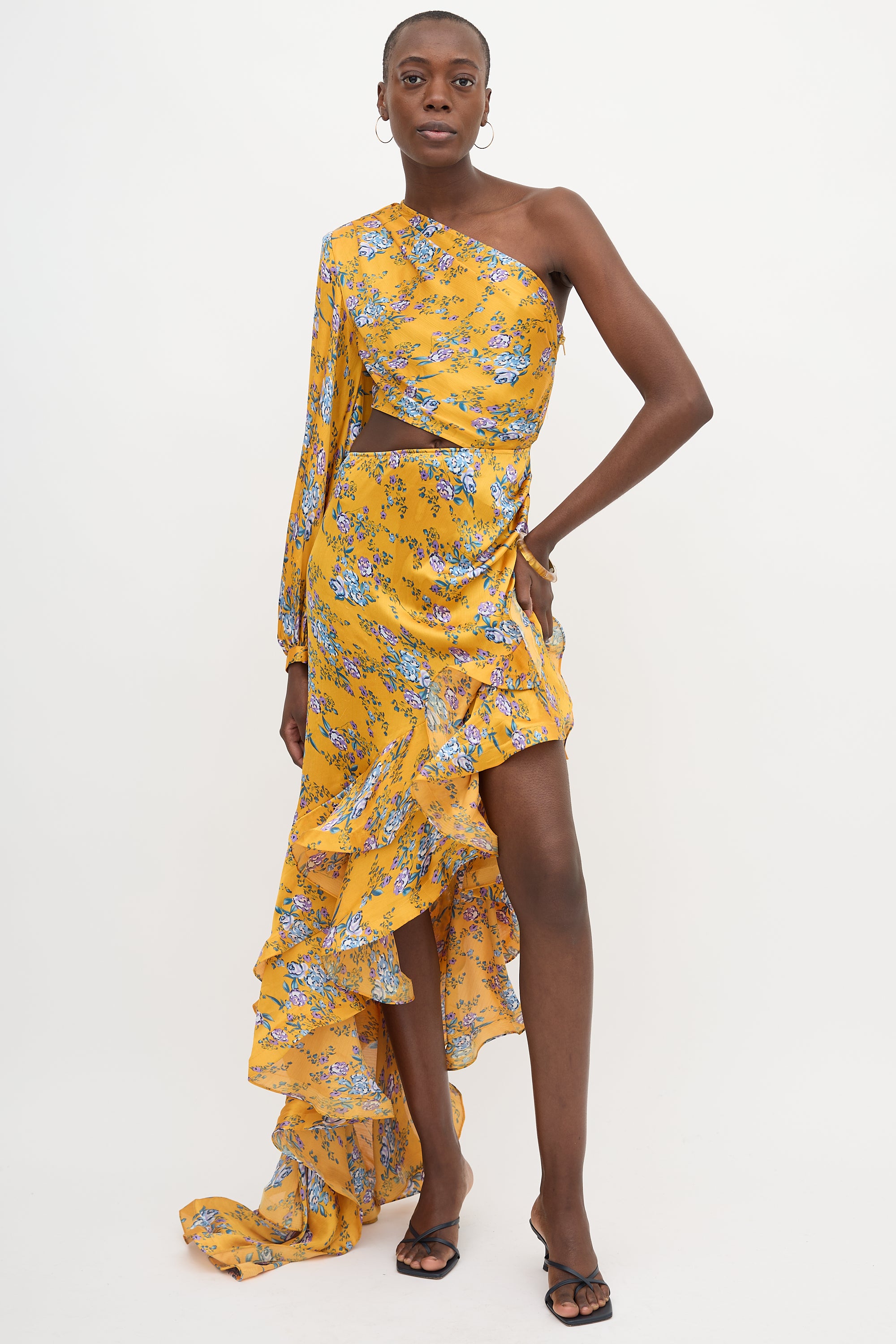 Bronx & Banco Satin Silk Floral Ruffled Dress