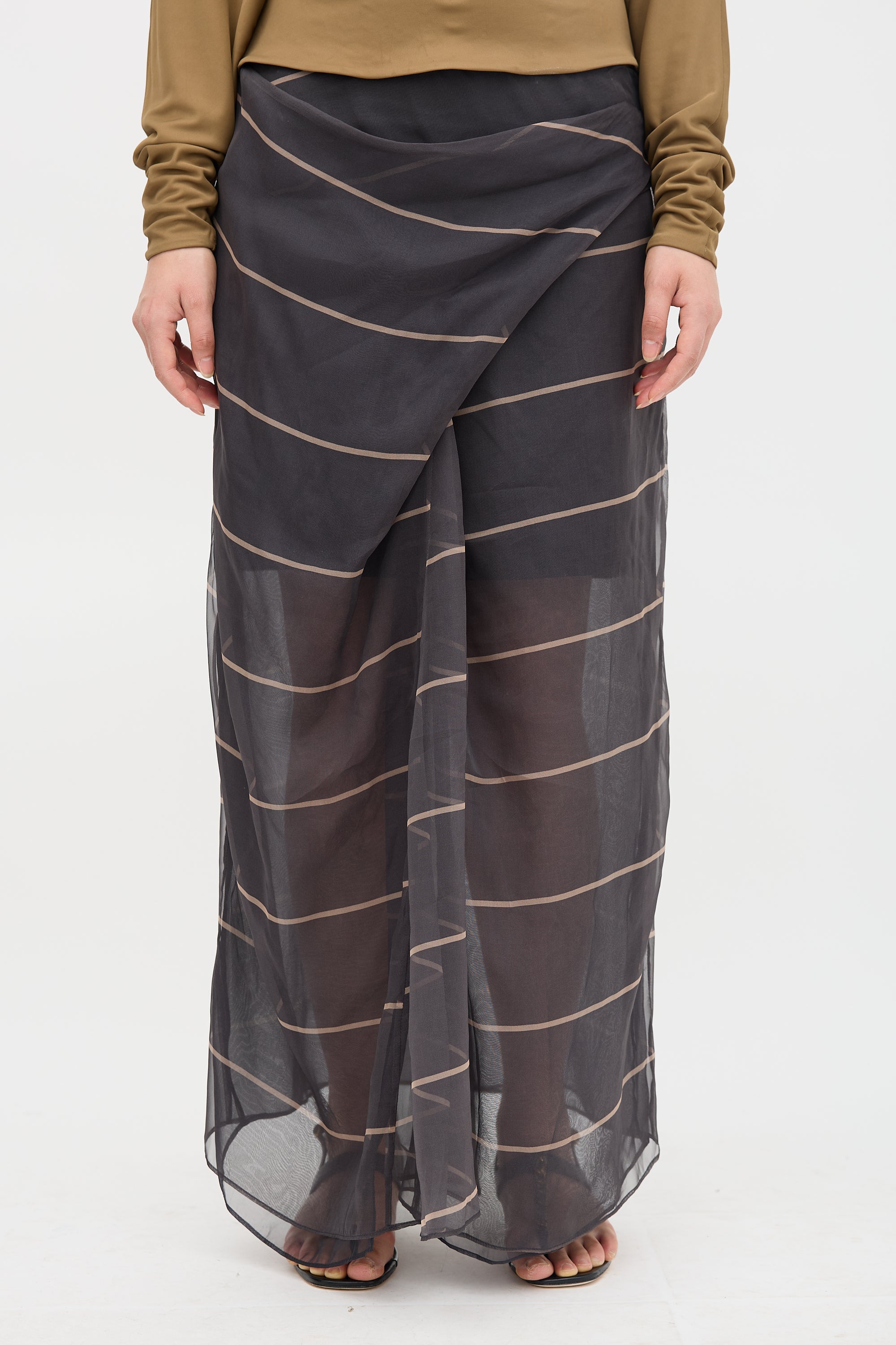 Brunello Cucinelli Silk Stripe Overlay Skirt