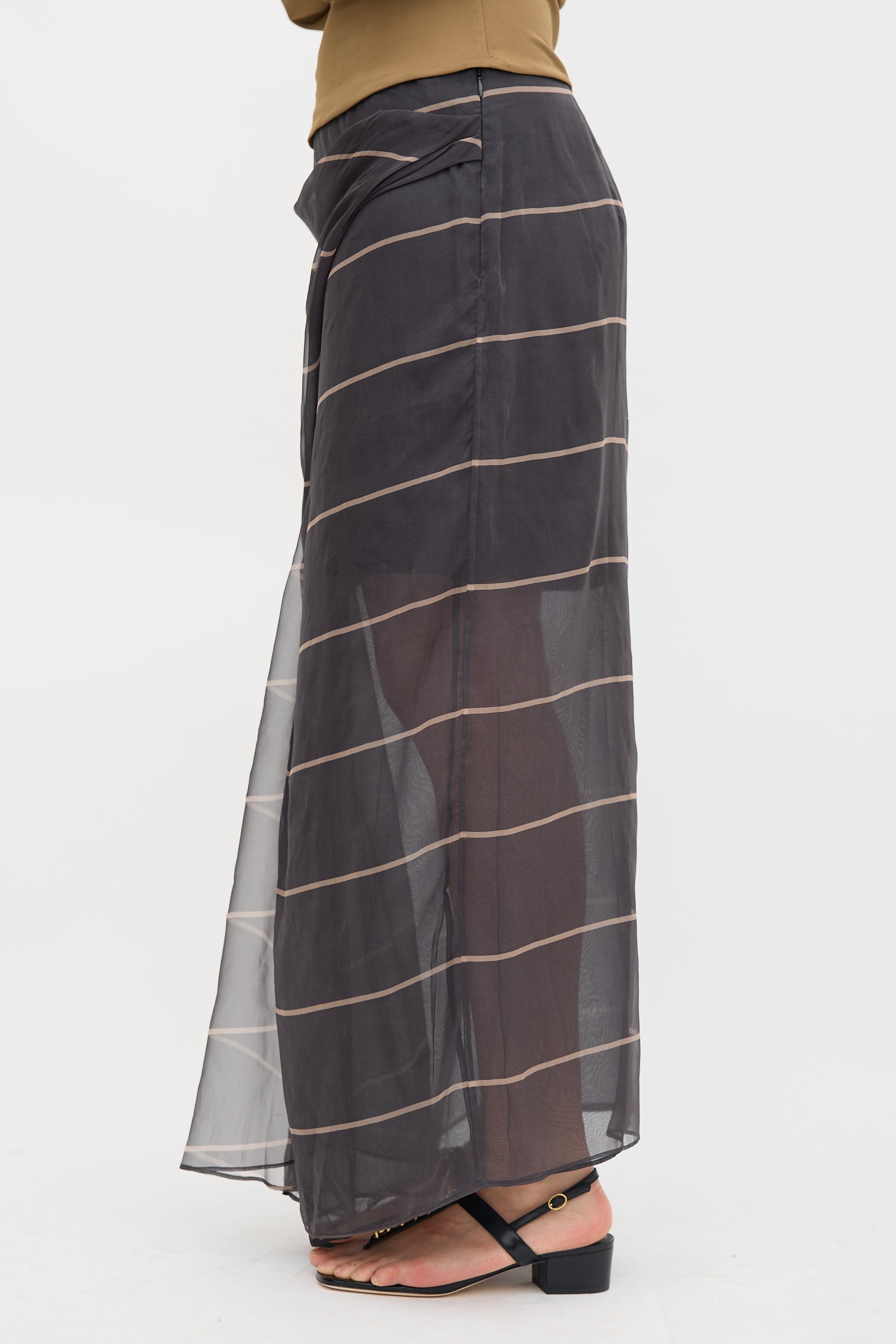Brunello Cucinelli Silk Stripe Overlay Skirt