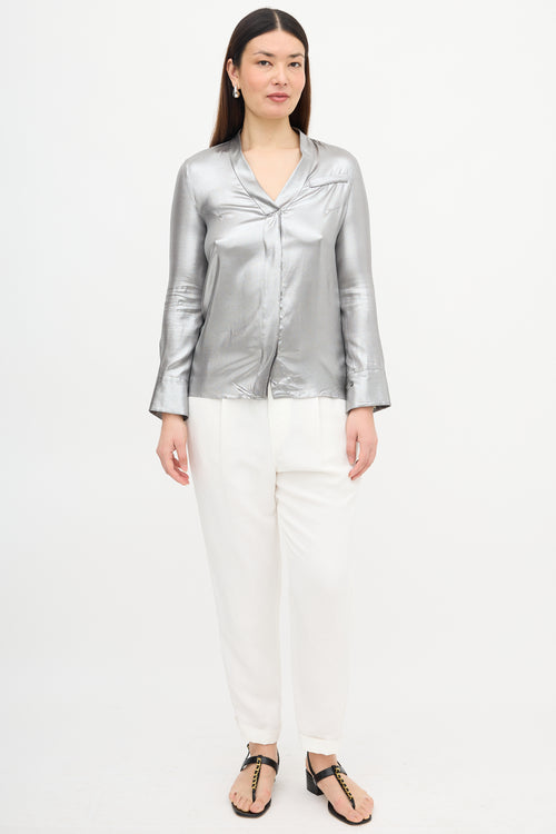 Brunello Cucinelli Lamé Button Up Blouse