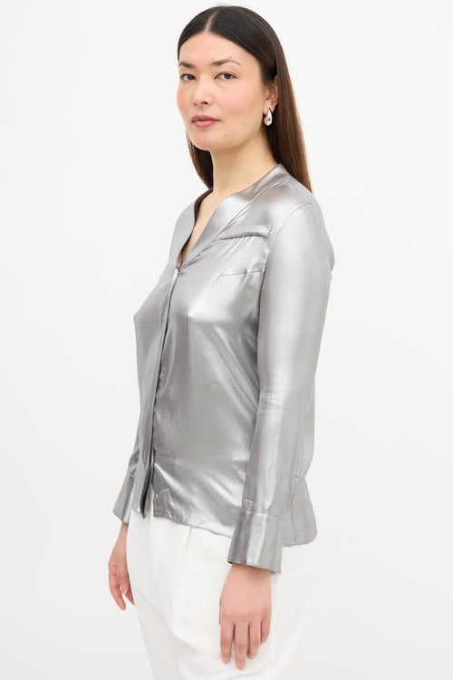 Brunello Cucinelli Lamé Button Up Blouse