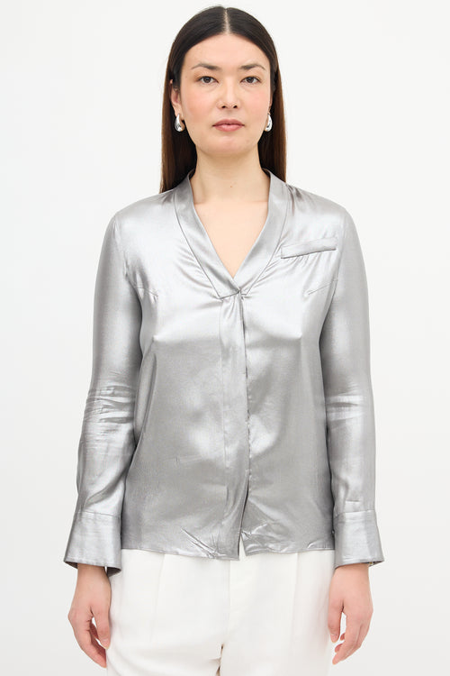 Brunello Cucinelli Lamé Button Up Blouse